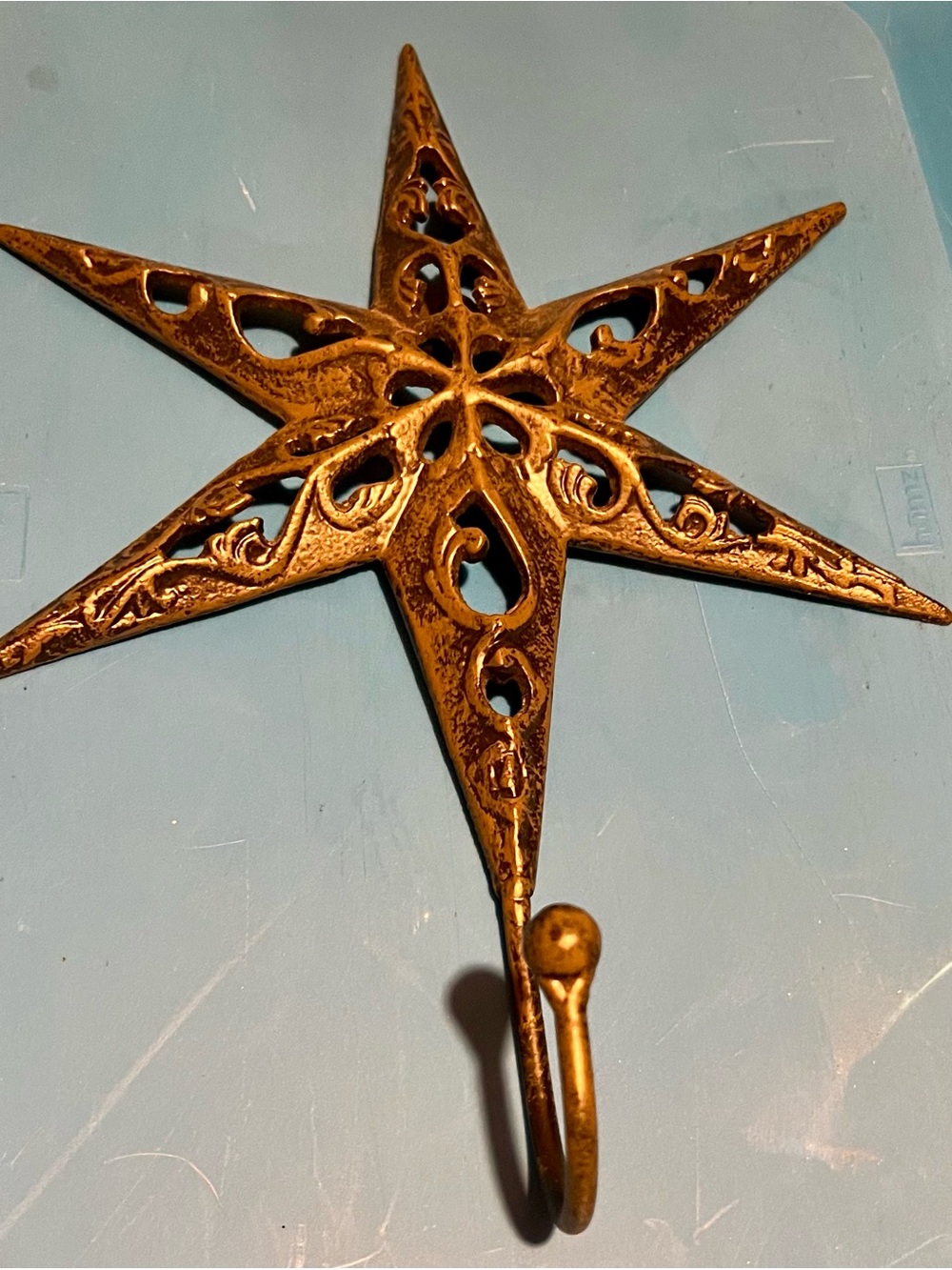 Ornate Star Wall Hook - Decorative Metal Star with Hook - Gold Tone